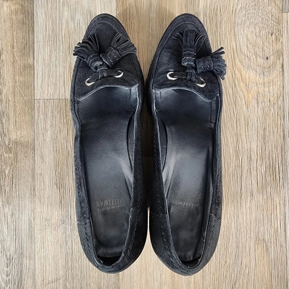 Stuart Weitzman 7.5 Black Suede Tassel Wedge Loafers‎ Classic Comfortable - Picture 5 of 13